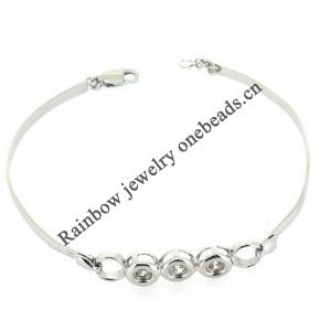 Sterling Silver European style Bracelets, with Zircon, Length:7.1 Inch, Sold by PC