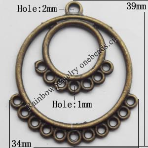 Connector, Lead-free Zinc Alloy Jewelry Findings, 34x39mm Hole=2mm,1mm, Sold by Bag