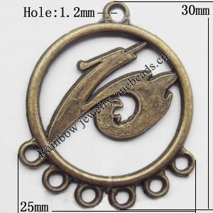 Connector, Lead-free Zinc Alloy Jewelry Findings, 25x30mm Hole=1.2mm, Sold by Bag