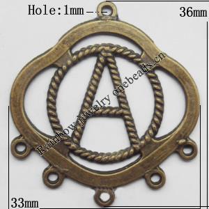 Connector, Lead-free Zinc Alloy Jewelry Findings, 33x36mm Hole=1mm, Sold by Bag