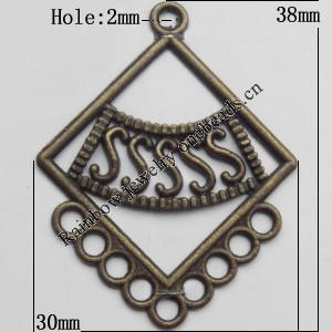 Connector, Lead-free Zinc Alloy Jewelry Findings, 30x38mm Hole=2mm, Sold by Bag