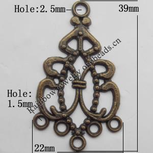 Connector, Lead-free Zinc Alloy Jewelry Findings, 22x39mm Hole=2.5mm,1.5mm, Sold by Bag