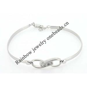 Sterling Silver European style Bracelets, with Zircon, Length:7.1 Inch, Sold by PC