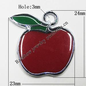 Zinc Alloy Enamel Pendant, Apple 24x23mm Hole:3mm, Sold by Group