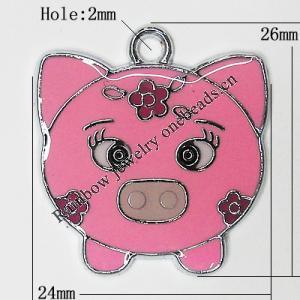 Zinc Alloy Enamel Pendant, Pig 26x24mm Hole:2mm, Sold by Group