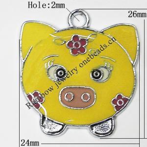 Zinc Alloy Enamel Pendant, Pig 26x24mm Hole:2mm, Sold by Group