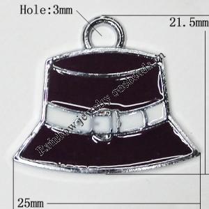 Zinc Alloy Enamel Pendant, Hat 25x21.5mm Hole:3mm, Sold by Group