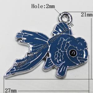 Zinc Alloy Enamel Pendant, Fish 27x21mm Hole:2mm, Sold by Group