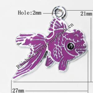 Zinc Alloy Enamel Pendant, Fish 27x21mm Hole:2mm, Sold by Group