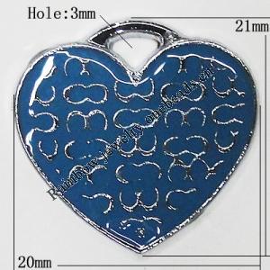 Zinc Alloy Enamel Pendant, Heart 20x21mm Hole:3mm, Sold by Group