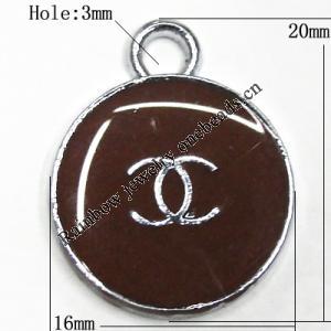 Zinc Alloy Enamel Pendant, Round 20x16mm Hole:3mm, Sold by Group