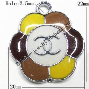 Zinc Alloy Enamel Pendant, Flower 22x20mm Hole:2.5mm, Sold by Group