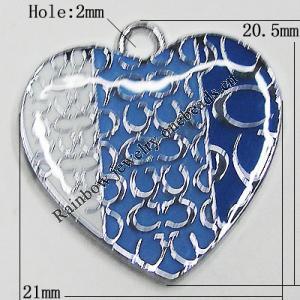 Zinc Alloy Enamel Pendant, Heart 21x20.5mm Hole:2mm, Sold by Group