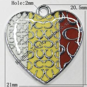 Zinc Alloy Enamel Pendant, Heart 21x20.5mm Hole:2mm, Sold by Group