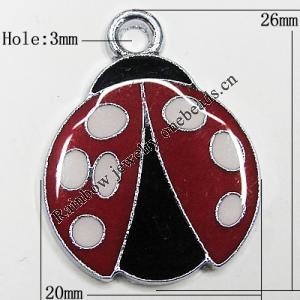 Zinc Alloy Enamel Pendant, ladybird 26x20mm Hole:3mm, Sold by Group