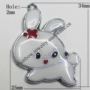 Zinc Alloy Enamel Pendant, Rabbit 34x25mm Hole:2mm, Sold by Group