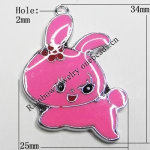 Zinc Alloy Enamel Pendant, Rabbit 34x25mm Hole:2mm, Sold by Group