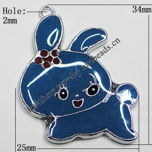 Zinc Alloy Enamel Pendant, Rabbit 34x25mm Hole:2mm, Sold by Group