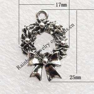 Zinc Alloy Jewelry Findings, Christmas Charm/Pendant, 17x25mm, Sold by Group 