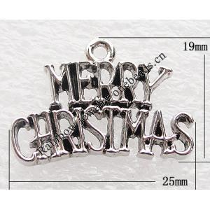 Zinc Alloy Jewelry Findings, Christmas Charm/Pendant, 19x25mm, Sold by PC 
