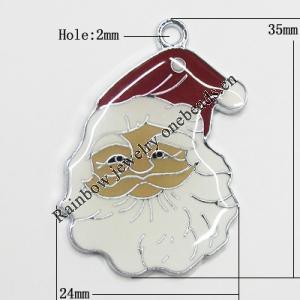 Zinc Alloy Enamel Pendant, Father Christmas 35x24mm Hole:2mm, Sold by Group