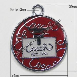 Zinc Alloy Enamel Pendant, Round 29x24mm Hole:3mm, Sold by Group