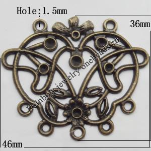 Connector, Lead-free Zinc Alloy Jewelry Findings, 46x36mm Hole=1.5mm, Sold by Bag