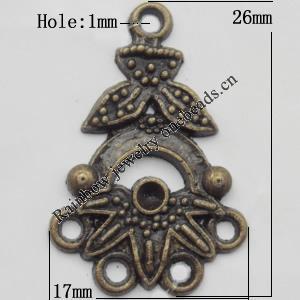 Connector, Lead-free Zinc Alloy Jewelry Findings, 17x26mm Hole=1mm, Sold by Bag
