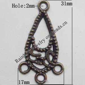 Connector, Lead-free Zinc Alloy Jewelry Findings, 17x31mm Hole=2mm, Sold by Bag