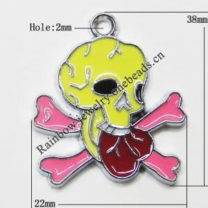 Zinc Alloy Enamel Pendant, Skeleton 38x22mm Hole:2mm, Sold by Group