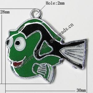 Zinc Alloy Enamel Pendant, Fish 30x28mm Hole:2mm, Sold by Group