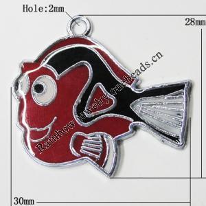Zinc Alloy Enamel Pendant, Fish 30x28mm Hole:2mm, Sold by Group