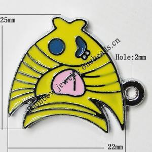 Zinc Alloy Enamel Pendant, Fish 25x22mm Hole:2mm, Sold by Group