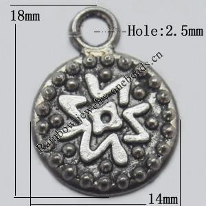 Pendant, Lead-free Zinc Alloy Jewelry Findings, 14x18mm Hole=2.5mm, Sold by Bag