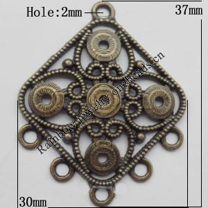 Connector, Lead-free Zinc Alloy Jewelry Findings, 30x37mm Hole=2mm, Sold by Bag