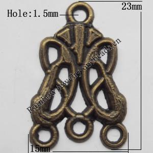 Connector, Lead-free Zinc Alloy Jewelry Findings, 15x23mm Hole=1.5mm, Sold by Bag