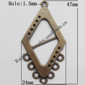 Connector, Lead-free Zinc Alloy Jewelry Findings, 24x47mm Hole=1.5mm, Sold by Bag