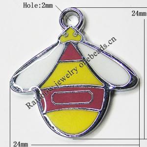 Zinc Alloy Enamel Pendant, Bee 24x24mm Hole:2mm, Sold by Group