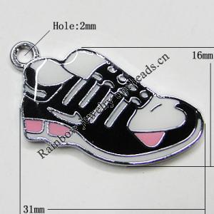 Zinc Alloy Enamel Pendant, Shoes 31x16mm Hole:2mm, Sold by Group