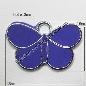 Zinc Alloy Enamel Pendant, Butterfly 25x16mm Hole:3mm, Sold by Group