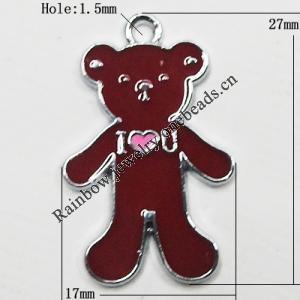 Zinc Alloy Enamel Pendant, Bear 27x17mm Hole:1.5mm, Sold by Group