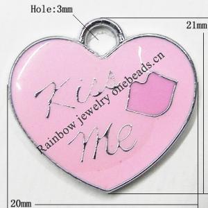 Zinc Alloy Enamel Pendant, Heart 21x20mm Hole:3mm, Sold by Group