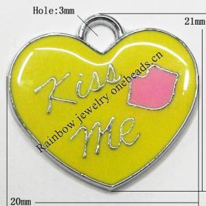 Zinc Alloy Enamel Pendant, Heart 21x20mm Hole:3mm, Sold by Group