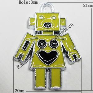 Zinc Alloy Enamel Pendant, Robots 29x22mm Hole:3mm, Sold by Group