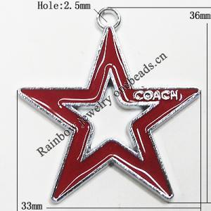 Zinc Alloy Enamel Pendant, Star 36x33mm Hole:2.5mm, Sold by Group