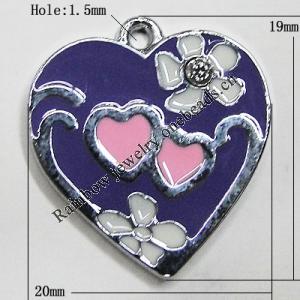 Zinc Alloy Enamel Pendant, Heart 19x20mm Hole:1.5mm, Sold by Group