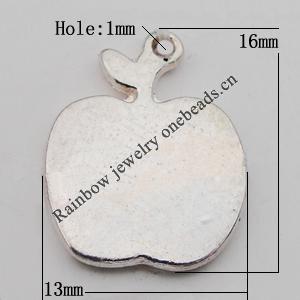 Pendant Zinc Alloy Jewelry Findings Lead-free , Apple 13x16mm Hole:1mm Sold by Bag