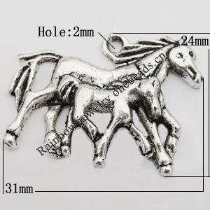 Pendant Zinc Alloy Jewelry Findings Lead-free , Horse 31x24mm Hole:2mm Sold by Bag