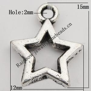 Pendant Zinc Alloy Jewelry Findings Lead-free , Star 15x12mm Hole:2mm Sold by Bag