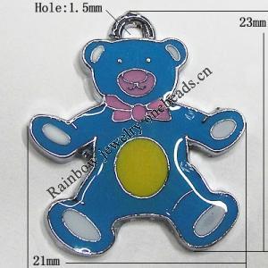 Zinc Alloy Enamel Pendant, Bear 23x21mm Hole:1.5mm, Sold by Group